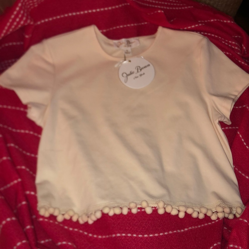 Brand new Julie Brown Top with Pom Poms along the bottom very blush pink